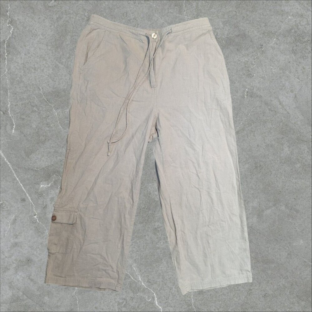 Karen Scott Lightweight Women's M Beige Wide Leg Pants Cotton Joggers Drawstring